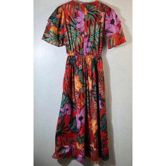 Womens Maude Vivante Tropical Floral Leaves Maxi Dress Tiered S Cotton #43 - Picture 2 of 10